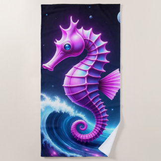 Colourful Cosmic Seahorse Beach Towel