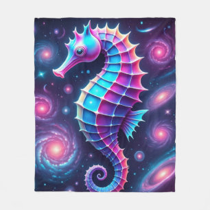 Colourful Cosmic Seahorse Fleece Blanket