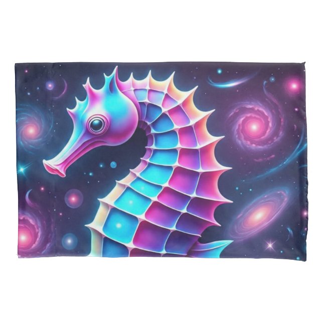 Colourful Cosmic Seahorse  Pillowcase (Front-Left)