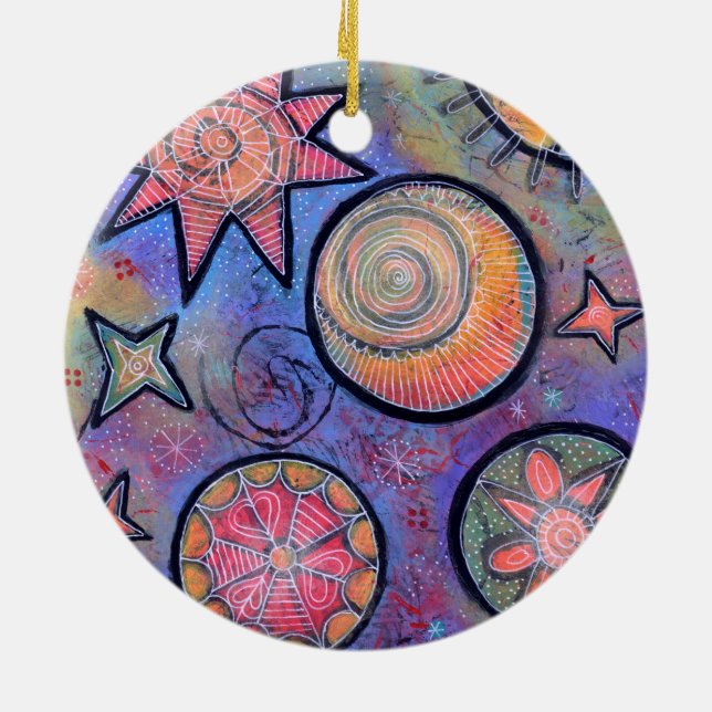 Colourful Cosmic Stars Celestial Ceramic Ornament (Back)