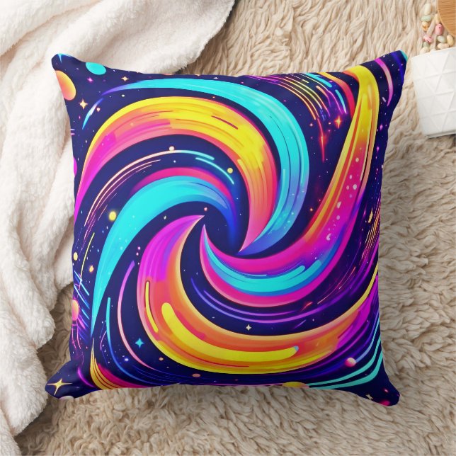 Colourful Cosmic Swirl Throw Pillow (Blanket)