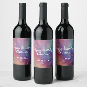 Colourful Cosmic Watercolor Custom Wine Label