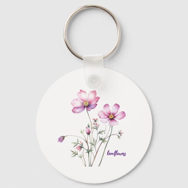 Colourful cosmos flowers, Colourful Blooms Keychain (Front)