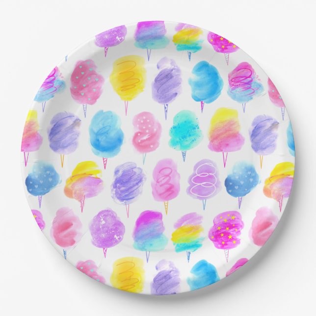 Colourful Cotton Candy Watercolor Pattern Paper Plate (Front)