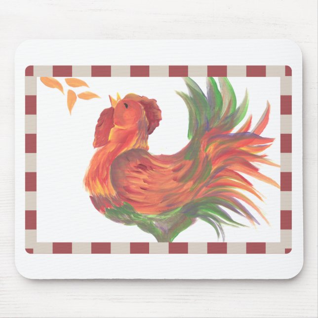 Colourful Country Crowing Rooster Art Mouse Pad (Front)