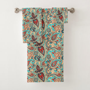 colourful Country paisley tiled pattern Bath Towel Set