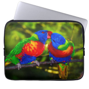 Colourful Couple of Kissing Parrots Laptop Sleeve