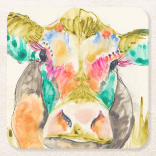 Colourful Cow Design Square Paper Coaster