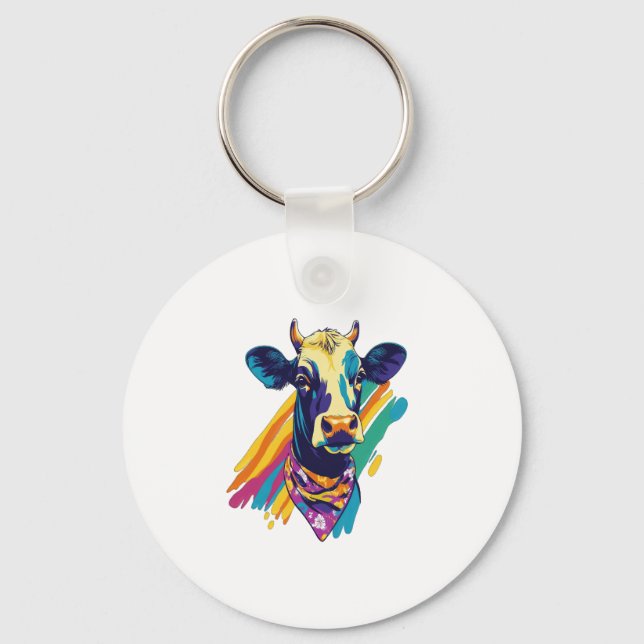 Colourful Cow Png, Rainbow Cow Design Png Keychain (Front)