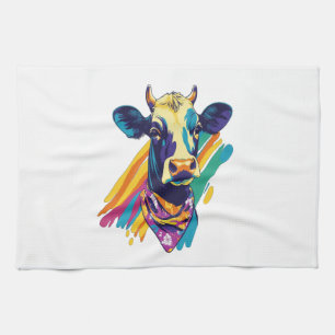 Colourful Cow Png, Rainbow Cow Design Png Kitchen Towel