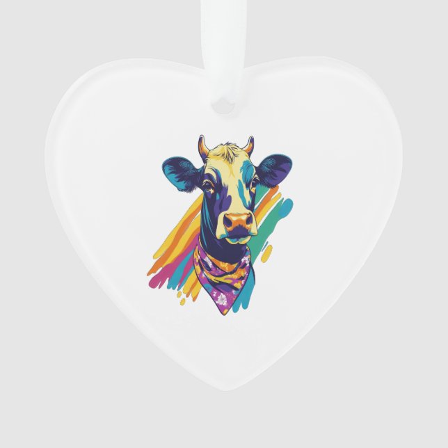 Colourful Cow Png, Rainbow Cow Design Png Ornament (Front)