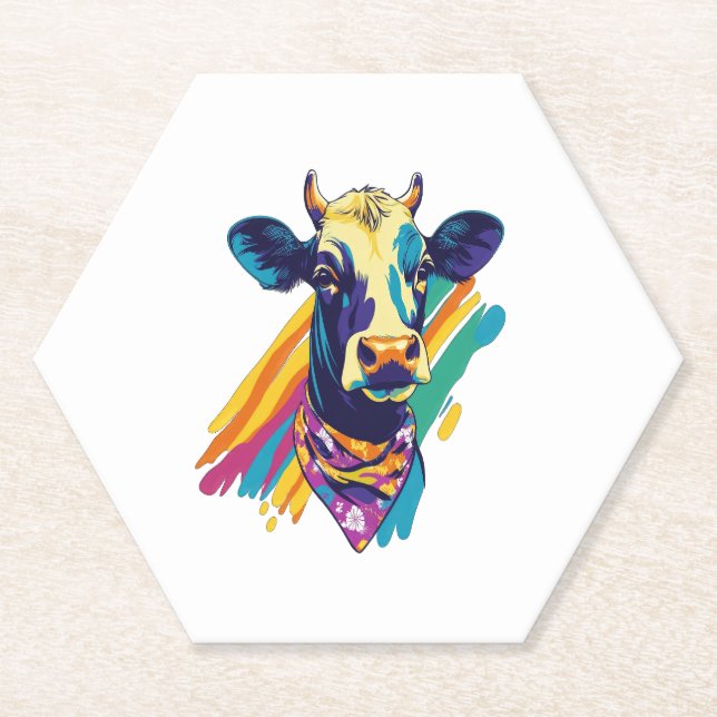 Colourful Cow Png, Rainbow Cow Design Png Paper Coaster (Front)