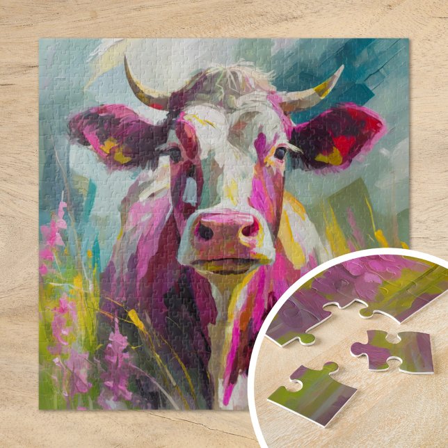 Colourful Cow Portrait Modern Abstract Art Jigsaw Puzzle (Creator Uploaded)