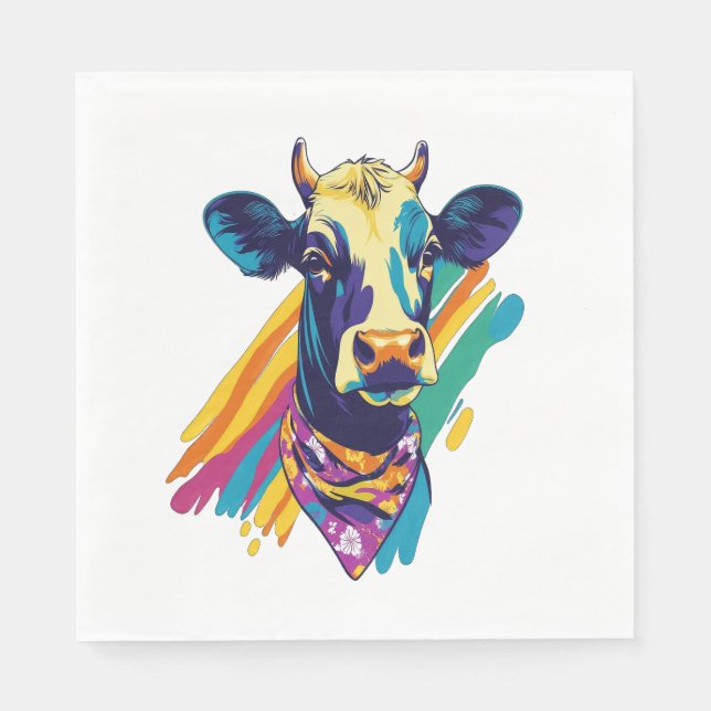 Colourful Cow , Rainbow Cow Design  Napkin (Front)
