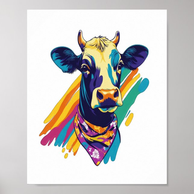 Colourful Cow , Rainbow Cow Design  Poster (Front)