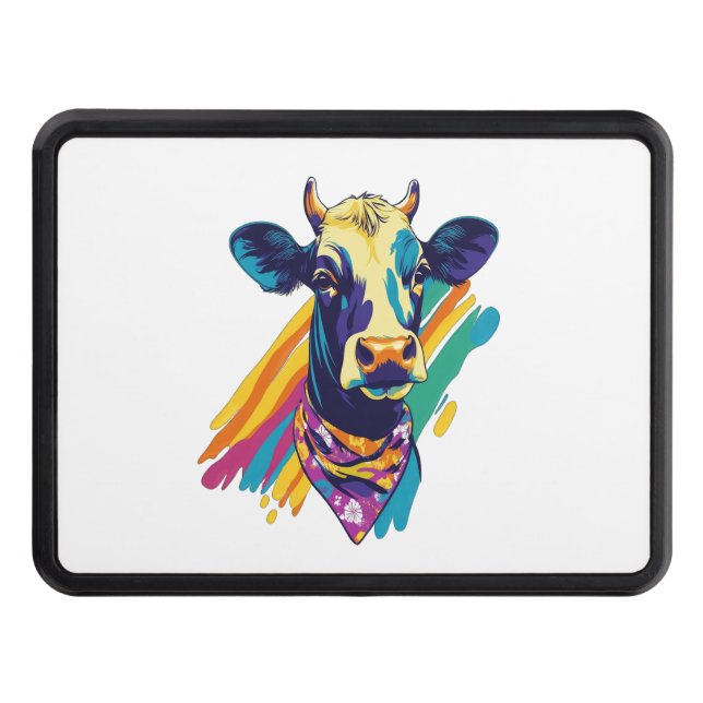 Colourful Cow , Rainbow Cow Design  Trailer Hitch Cover (Front)