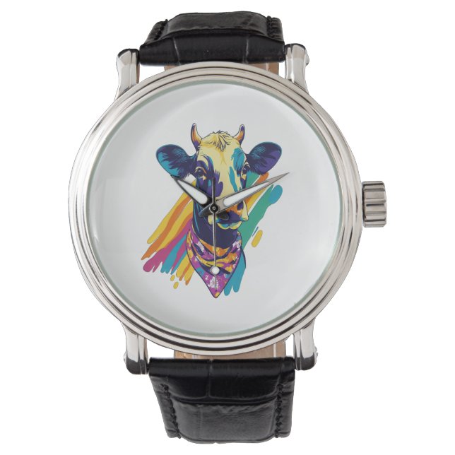 Colourful Cow , Rainbow Cow Design  Watch (Front)