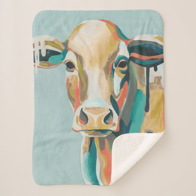 Colourful Cow Sherpa Blanket (Front)