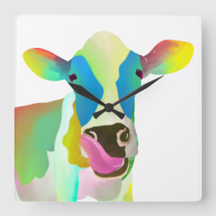 Colourful cow square wall clock