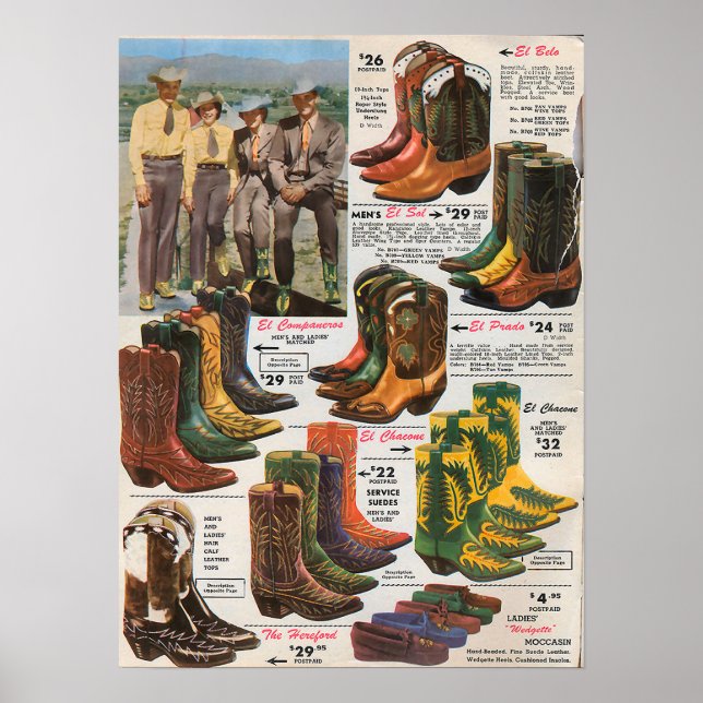 Colourful Cowboy Boots 1950s Poster (Front)