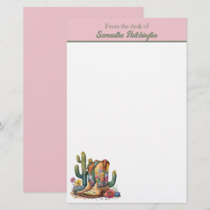 Colourful Cowgirl Boots with Flowers and Cactus Stationery