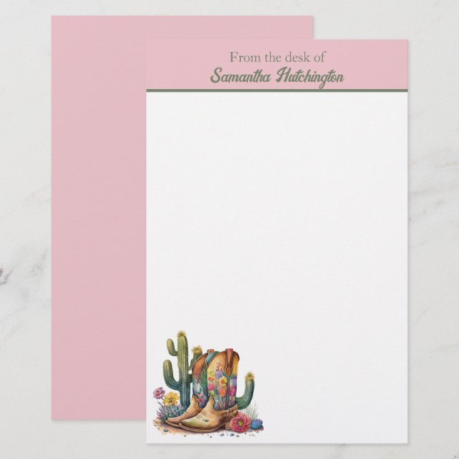 Colourful Cowgirl Boots with Flowers and Cactus Stationery (Front/Back)