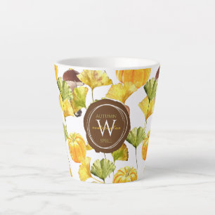 Colourful Cozy Autumn Watercolor Pattern Monogram Latte Mug