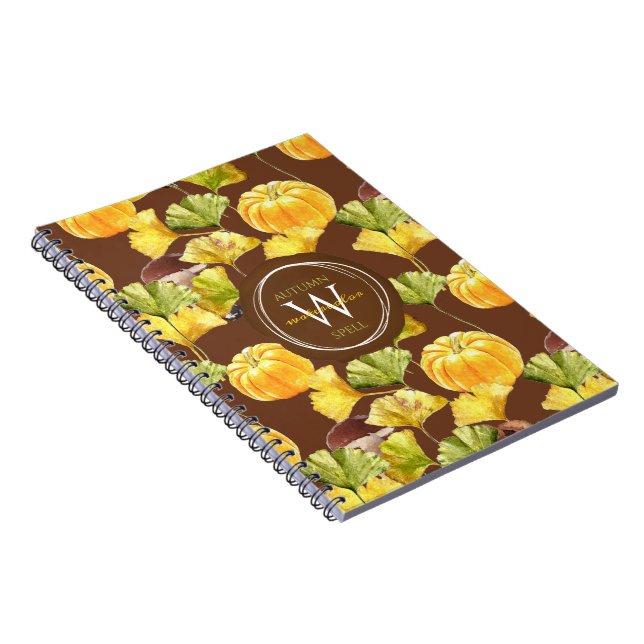 Colourful Cozy Autumn Watercolor Pattern Monogram Notebook (Right Side)
