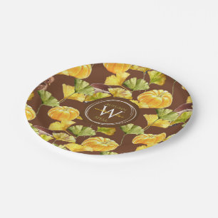 Colourful Cozy Autumn Watercolor Pattern Monogram Paper Plate