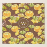 Colourful Cozy Autumn Watercolor Pattern Monogram Scarf<br><div class="desc">Cozy and colourful autumn elements monogrammed watercolor pattern with a warm brown background featuring Ginkgo Biloba leaves,  pumpkins and mushrooms with a round hand-drawn badge and an autumn spell monogram.
Personalize by changing the text or replacing with your logo.</div>