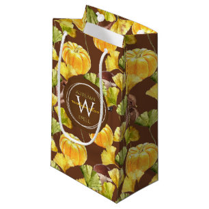 Colourful Cozy Autumn Watercolor Pattern Monogram Small Gift Bag