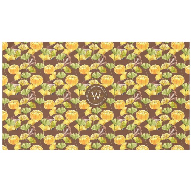 Colourful Cozy Autumn Watercolor Pattern Monogram Tablecloth (Front (Horizontal))