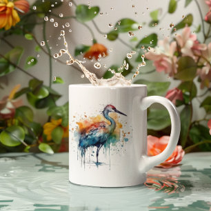Colourful crane standing in the water  coffee mug