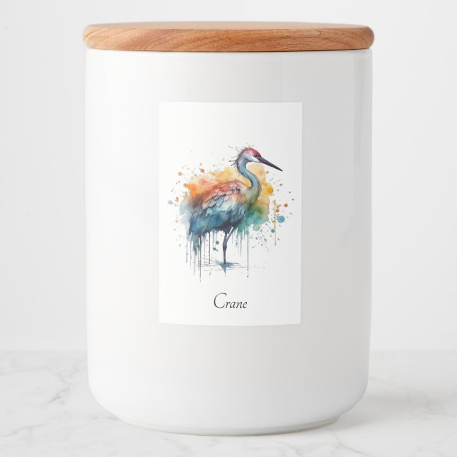 Colourful crane standing in the water  food label (Front)