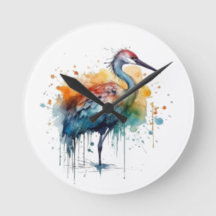 Colourful crane standing in the water  round clock
