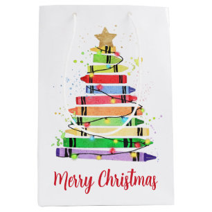 Colourful Crayon Christmas Tree Teacher Medium Gift Bag