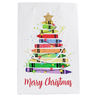 Colourful Crayon Christmas Tree Teacher Medium Gift Bag