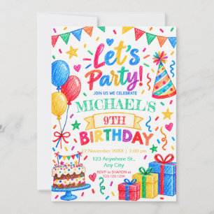 Colourful Crayon Party Birthday Invitation
