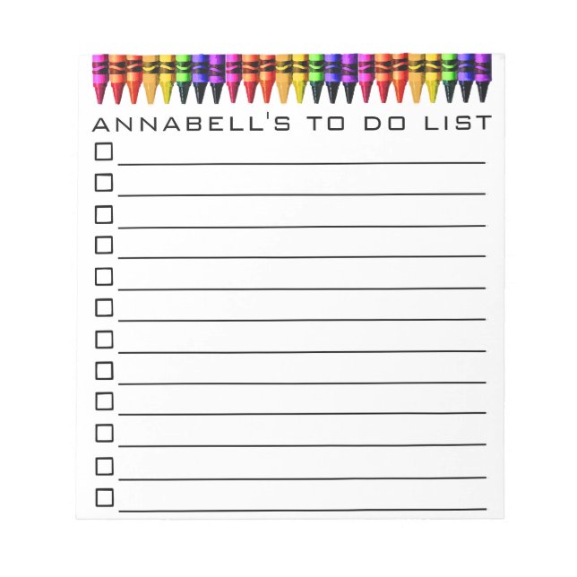 Colourful Crayon To Do List Personalize Notepad (Front)