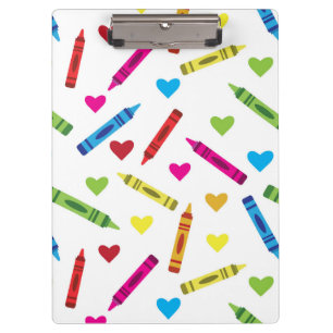 Colourful Crayons and Hearts Pattern Custom  Clipboard