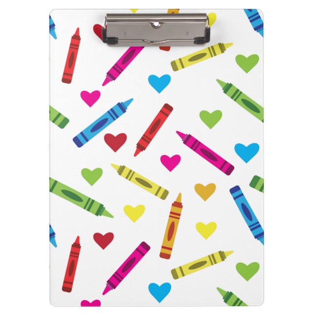 Colourful Crayons and Hearts Pattern Custom  Clipboard (Front)