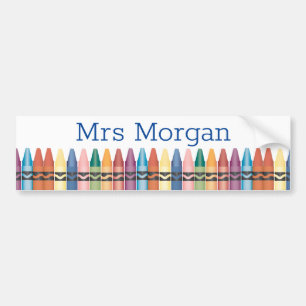 Colourful crayons cool teacher monogram bumper sticker
