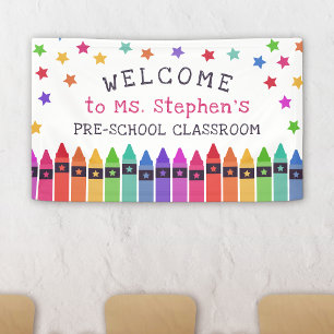 Colourful Crayons Stars Welcome Teacher's Classroo Banner
