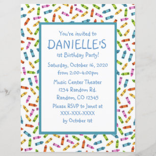 Colourful crayons theme birthday party invitations