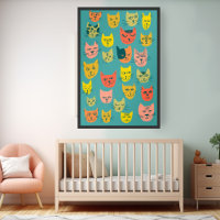Colourful Crazy Cats Illustration