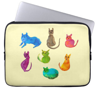 Colourful crazy cats in watercolor laptop sleeve