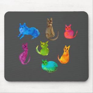 Colourful crazy cats in watercolor mouse pad