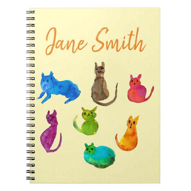Colourful crazy cats in watercolor notebook (Front)