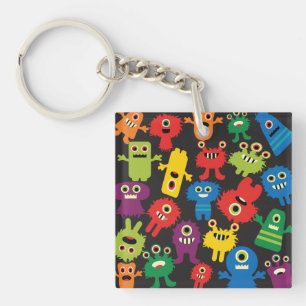 Colourful Crazy Fun Monsters Creatures Pattern Keychain