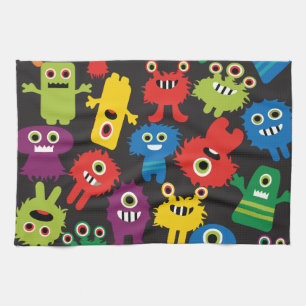 Colourful Crazy Fun Monsters Creatures Pattern Kitchen Towel
